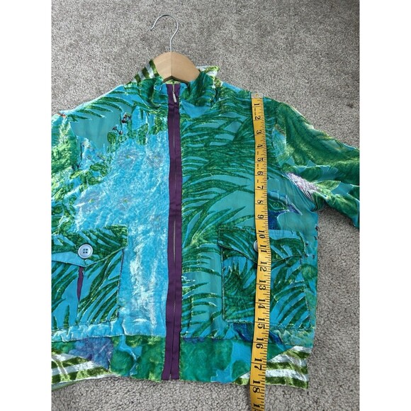 Custo Barcelona Silk Multi Color Zip Up Jacket Peacock Crushed Velvet Size 40 - Picture 11 of 11